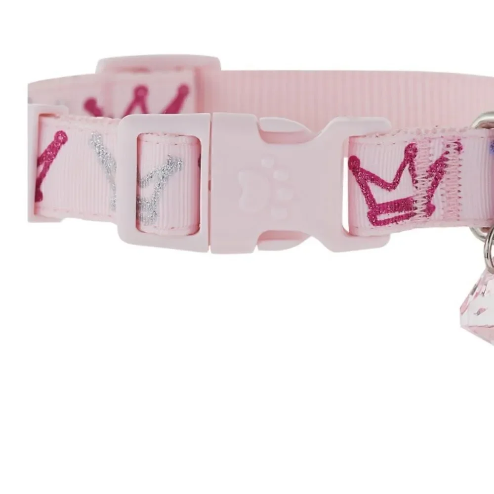 Top Paw® Princess Dog Collar pink bow crown tiara gem‎